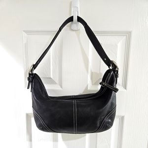 Coach Soho Hobo Black Leather Mini Bag Vintage Signature Logo Lining. Used